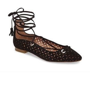 Halogen Suede Leather Black Lace up Cutout flats